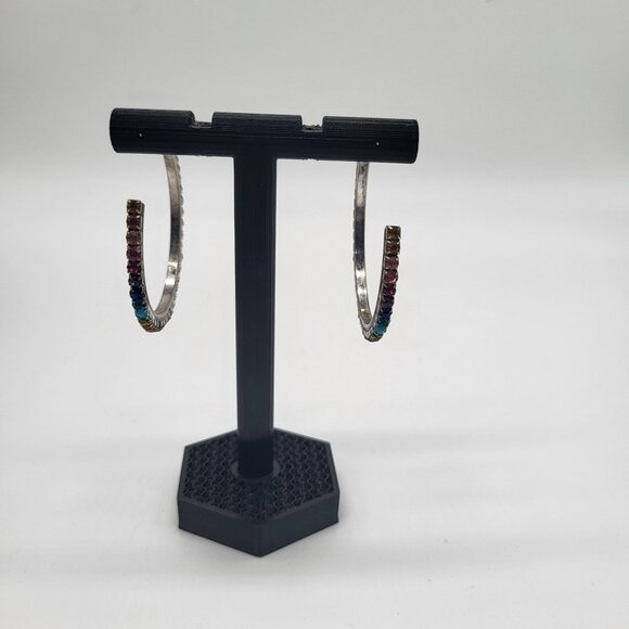 Dannijo Vega Hoop Earrings Rainbow Multicolor Silver Tone - Picture 4 of 15